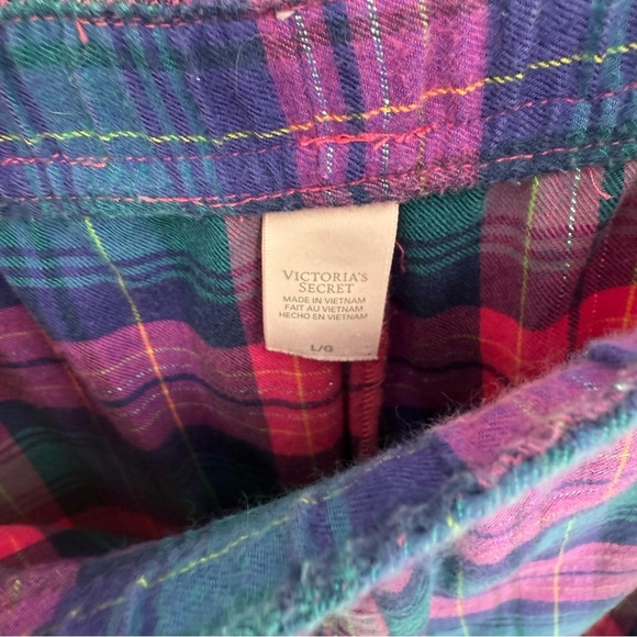 Victoria’s Secret Pajama Set Size L Pink Plaid 2 Piece Women’s Button Up Flannel - Picture 4 of 8